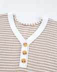 Stripe Button Front V-Neck T-Shirt