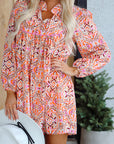 Abstract Long Sleeve Mini Dress