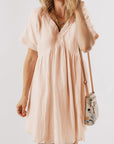 Bria Folded Short Sleeve Lace V Neck Mini Dress