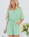 Annabelle Stripe Buttoned & Tie Romper