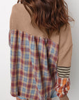 Aaliyah Waffle Stripe Plaid Patchwork Henley Knit Top