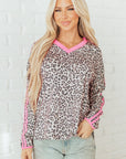 Leopard Varsity Stripe V-Neck Long Sleeve Top