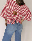 Stripe Bow Back Cutout Tee