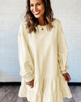 Solid Tiered Ruffle Hem Long Sleeve Dress