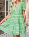 Stripe V-Neck Ruffle Tiered Dress