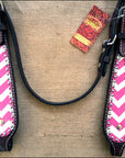 HILASON Western Horse Genuine Leather Headstall & Breast Collar Set Pink Zigzag