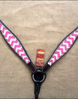 HILASON Western Horse Genuine Leather Headstall & Breast Collar Set Pink Zigzag