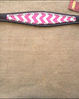 HILASON Western Horse Genuine Leather Headstall & Breast Collar Set Pink Zigzag