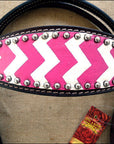 HILASON Western Horse Genuine Leather Headstall & Breast Collar Set Pink Zigzag