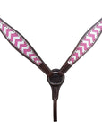 HILASON Western Horse Genuine Leather Headstall & Breast Collar Set Pink Zigzag