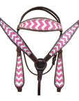 HILASON Western Horse Genuine Leather Headstall & Breast Collar Set Pink Zigzag