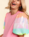 Rainbow Puff Sleeve Top -clearance