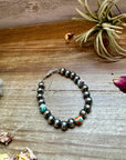 8 mm Sterling Silver Pearls bracelet with Mohave beads