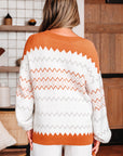 Geometric Zigzag Stripe Crewneck Pullover Sweater