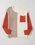 Colorblock Patch Pocket Drop Shoulder Sweater