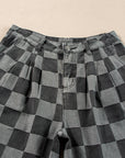 Checker Denim Wide Leg Jeans