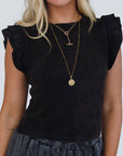 Solid Ruffle Sleeve Crewneck Top