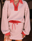Stripe Collared V-Neck Pullover and Skort Set