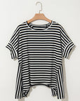 Alia Stripe Batwing Sleeve Crewneck Oversized Top