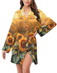 Sunflower Field Women's Long Sleeve Belted Satin Feel Dressing Lounge Robe