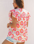Mikaela Ric-rac Trim Split Neck Loose Blouse