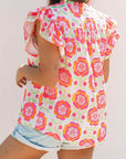 Floral Ric-Rac Ruffle Sleeve Blouse