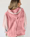 Floral Patchwork Waffle Textured V-Neck Hooded Top