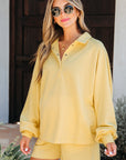 Kylie Button Collar Drop Shoulder Pullover and Shorts 2pcs Outfit