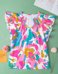 Noemi Notched Neck Flutter Sleeve Blouse