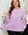 Phalaenopsis Flower Patch Colorblock Plus Size Pullover Top