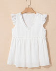 Textured Ruffle Trim V-Neck Top