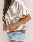 Stripe Contrast Trim Ruffle Sleeve Top