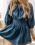Vera 3/4 Sleeve Shirred High Waist Buttoned Dress