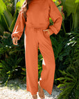 Solid Puff Sleeve Top and Drawstring Pants Set