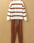 Black Striped Drop Shoulder Pullover and Joggers Set