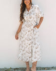 Iliana Floral Puff Sleeve V Neck Buttoned Front Maxi Dress