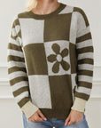 Checker Floral Stripe Patchwork Sweater