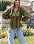 Eloise Embroidered Split Neck Top