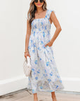 Josephine Floral Smocked High Waist Sleeveless Long Dress