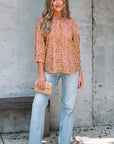 Sadie Floral Bow Pin-tuck Bust Half Puff Sleeve Blouse