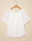 Bellamy Frilly Off Shoulder Lace Insert Sleeve Textured Blouse