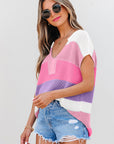 Stripe Colorblock V-Neck Sweater T-Shirt