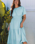 Lara Puff Sleeve Pleated High Waist Midi Dress