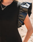 Leather Patchwork Ruffle Sleeve Blouse