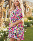 Hadlee Floral Puff Short Sleeve V Neck Mini Dress