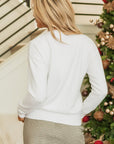 Thankful Embroidered Ribbed Trim Thanksgiving Sweater