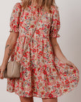 Floral Frilled Neck Mini Dress