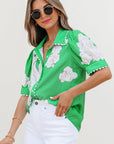 Celina Floral Ric Rac Edge Sleeve Blouse