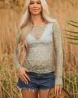 Amber Vintage Floral Mesh Long Sleeve Top