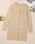 Solid Open-Front Buttoned Cardigan
